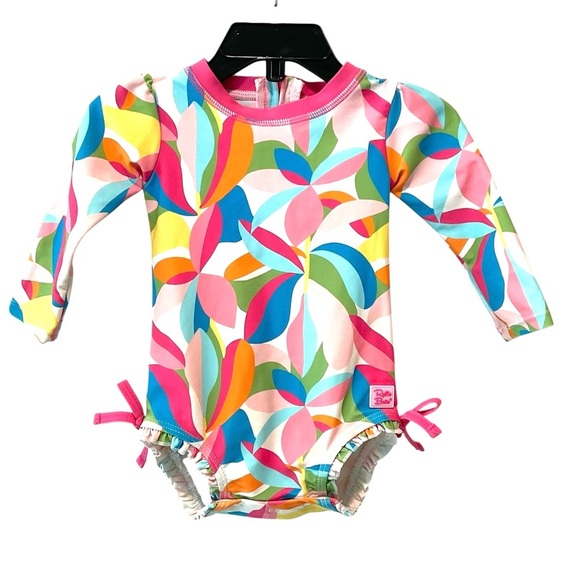 RuffleButts Long Sleeve Tropical One Piece Rash Guard Swimsuit 6-12 Months NWOT - Picture 1 of 5